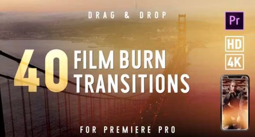 Flair with Videohive 40436201 40 Film Burn Transitions - Premiere Pro