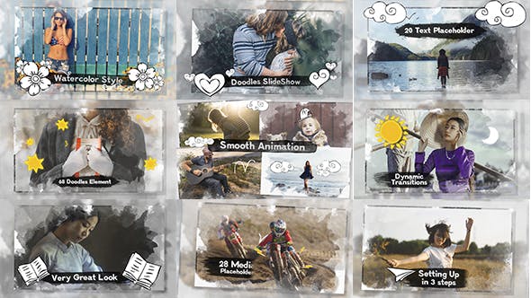 Videohive 12080107 Photo Slideshow - Watercolor & Doodles