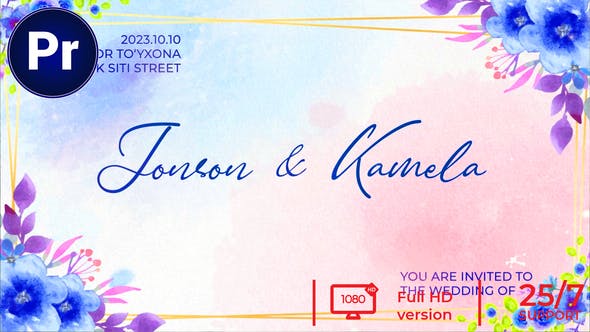 Videohive 45757004 4 in 1 Floral Wedding Invitation Blue MOGRT