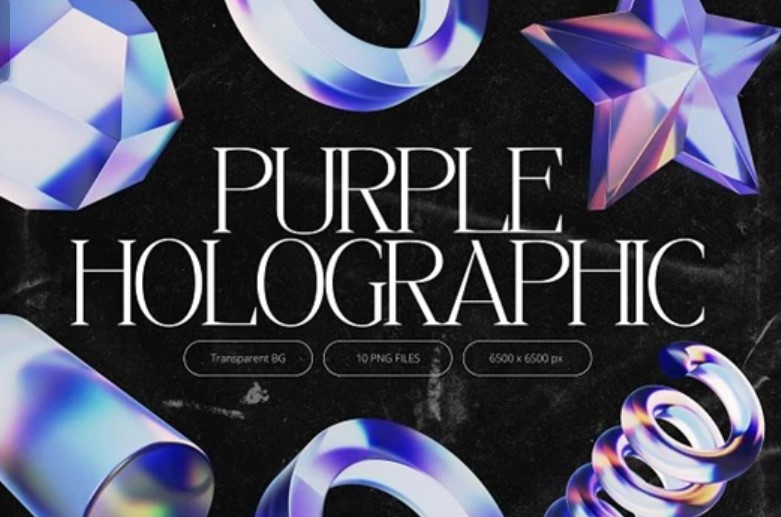 Creativemarket – 3D Purple Holographic Shapes