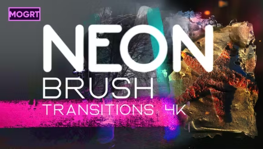 Videohive 51554016 Neon Brush Transitions 4K | MOGRT