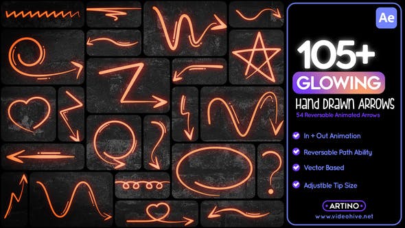 Videohive 51447666 105 Glowing Hand Drawn Arrows, GFXHive