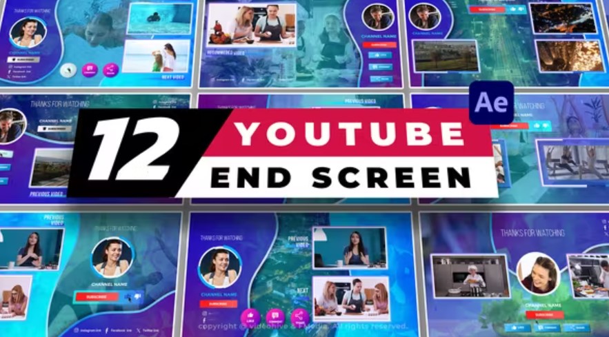 Videohive 12 YouTube End Screens Pack for Upgraded Videos