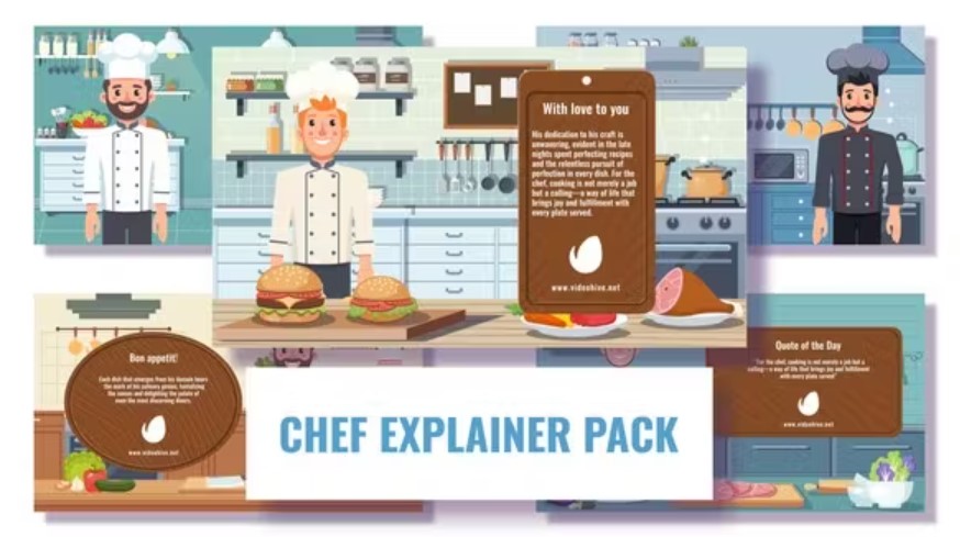 Videohive 5 Concepts Flat Character Cook in Kitchen Template