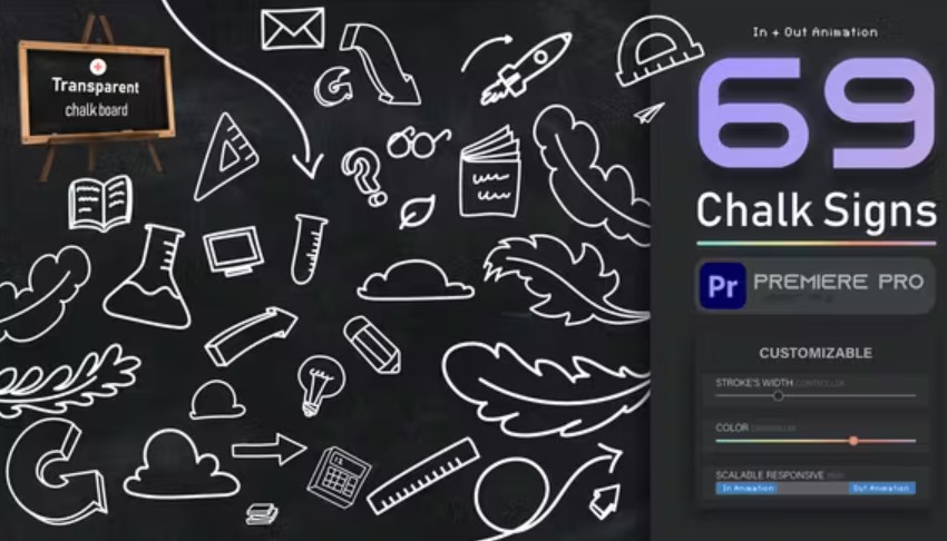 Videohive 51966662 Hand Dawn Chalkboard Icons 69 - Premiere Pro