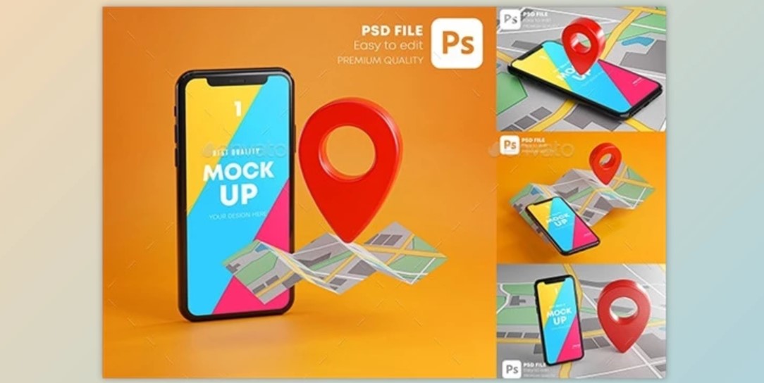 GraphicRiver Smartphone Red GPS Pin Point On Map Mockup Pack