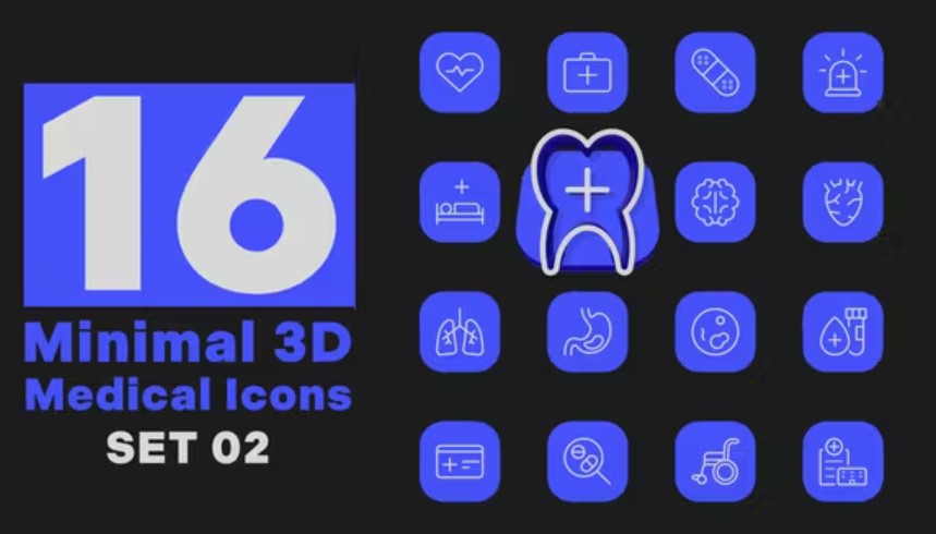 Videohive 52048982 Minimal 3D - Medical Icons Set 2, GFXHive