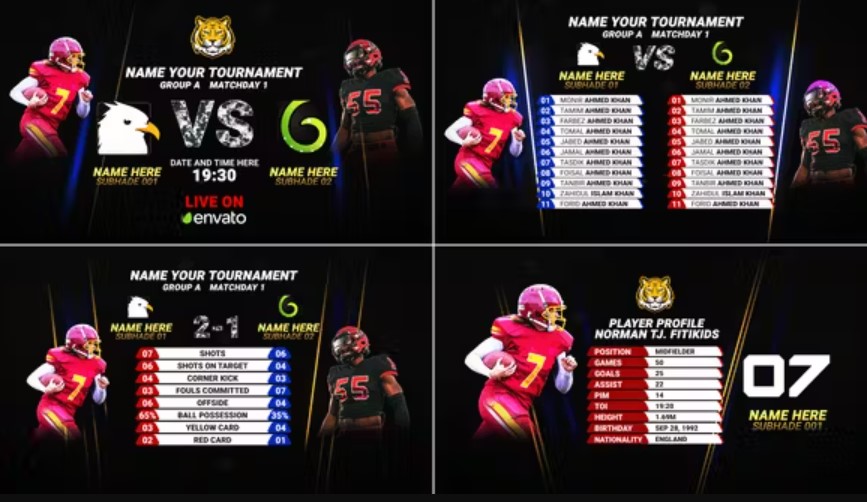 Videohive 52357582: Sports Scoreboard Statistics | Player Profile | Sports Team vs Card