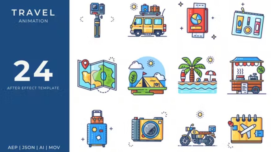 Videohive 52120804 Travel Animated Icons | After Effects