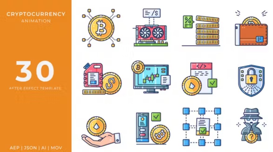 Videohive 52338555 Cryptocurrency Animated Icons | After Effects Templates