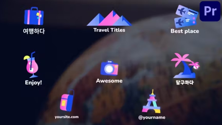 Videohive 53026739 Travel Icons And Titles for Premiere Pro