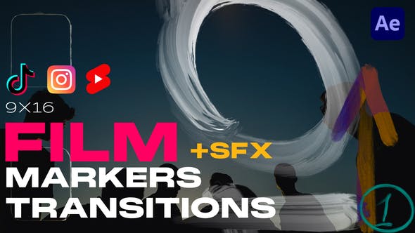 Videohive 53127563 Film Markers Transitions |9×16|