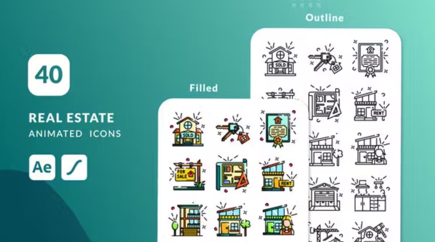 Videohive 53503593 Real Estate Animated Icons | After Effects