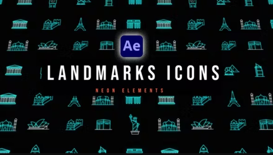 Videohive 53564270 Landmarks Neon Icons