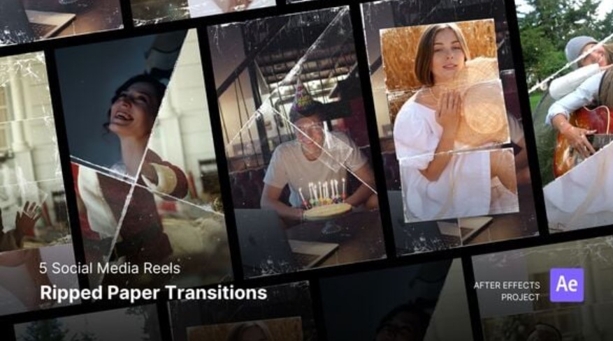 Videohive 54849547 Social Media Reels - Ripped Paper Transitions After Effects Project Files