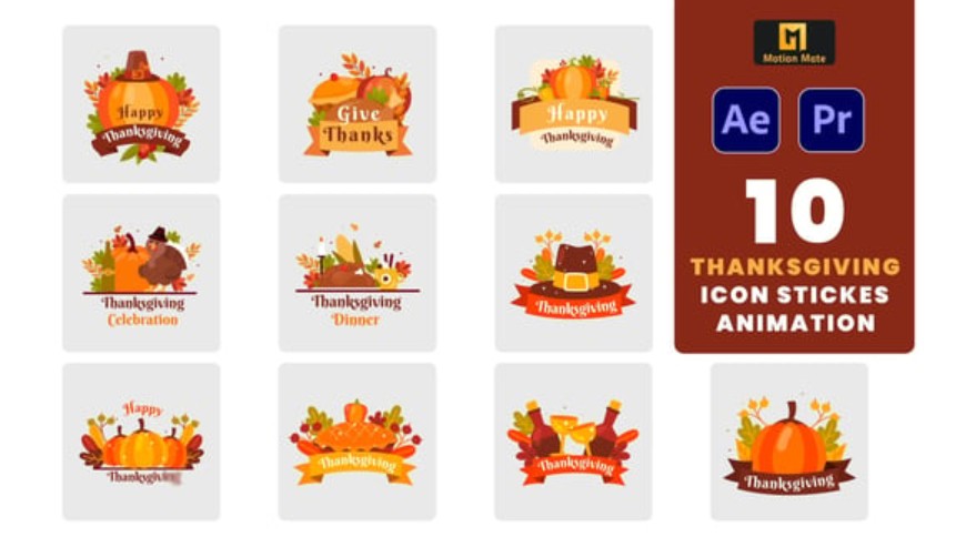 Videohive 55362374 Thanksgiving Stickers Element Pack