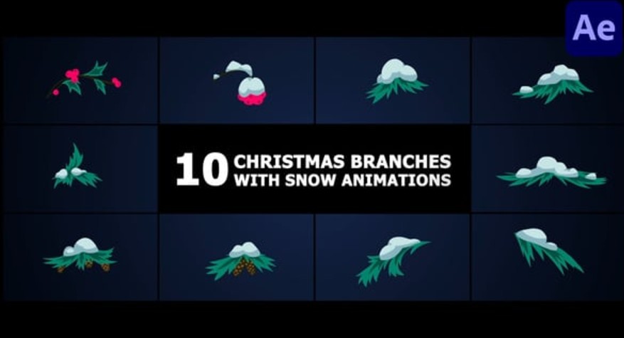 Videohive 55498636 Christmas Branches With Snow Animations | After Effects