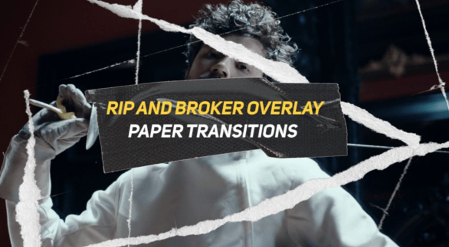 Videohive 55532982: Rip And Broker Overlay Paper Transitions | MOGRT