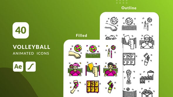 Videohive 56221693 Volleyball Animated Icons | After Effects Template