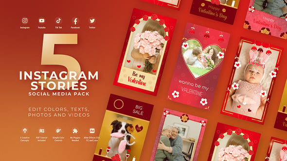 Videohive 56320761 Valentines Day Vertical Reels Red Gold