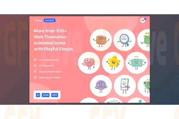UI8 - Tinies Animated More than 100 colorful and funny tiny animated Icons