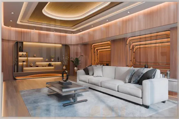 Blender - Modern Curved Wooden Living Room