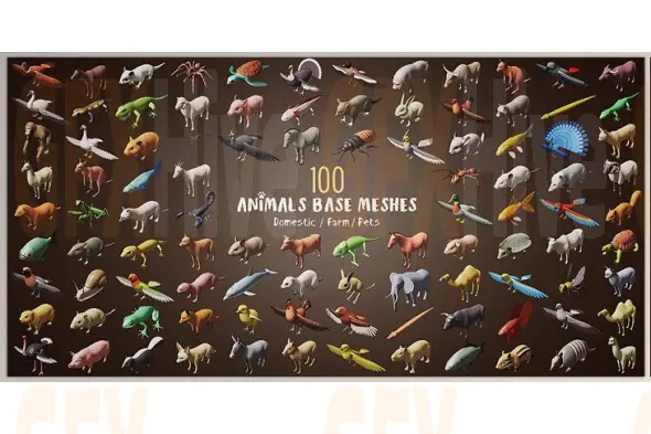 Blender - 100 Animals Base Meshes
