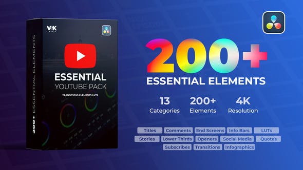 YouTube Essential Pack for DaVinci Resolve | 200+ Elements | GFXVault