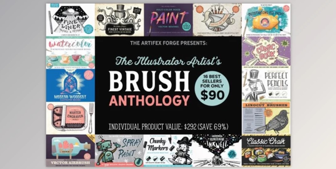 Illustrator Artist’s Brush Anthology (AI, PDF, EPS, PSD, JPG)