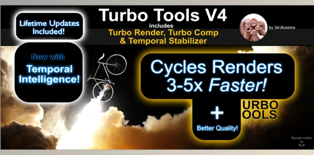 Blender Market - Turbo Tools V4.1.1 - Turbo Render, Temporal Stabilizer, & Turbo Comp